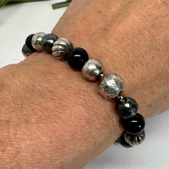 David Yurman .925 Elements 8mm Black Onyx Hematite Bead Bracelet - Picture 6 of 6